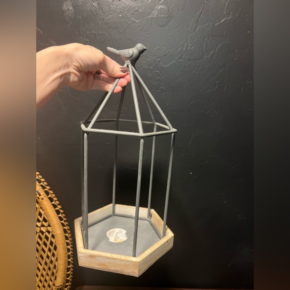 Pier One Imports Birds Nest Cage Lantern Candle Holder Metal & Wooden Plantero - Picture 5 of 11